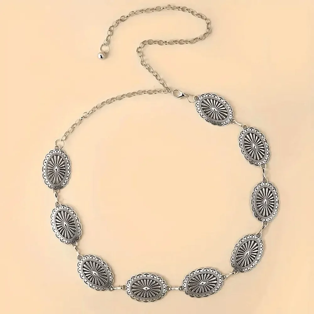 Western Boho Silver Concho Waist Chain Belt